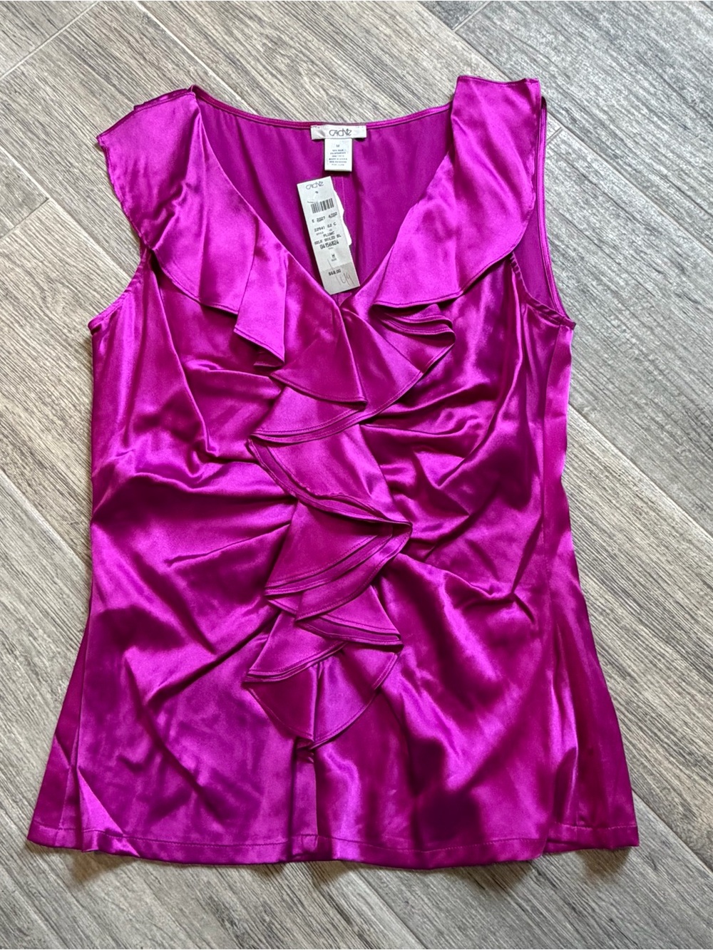 Cache Silk Hot Pink Magenta
Ruffle Blouse Size Medium
Women's New With Tags NWT